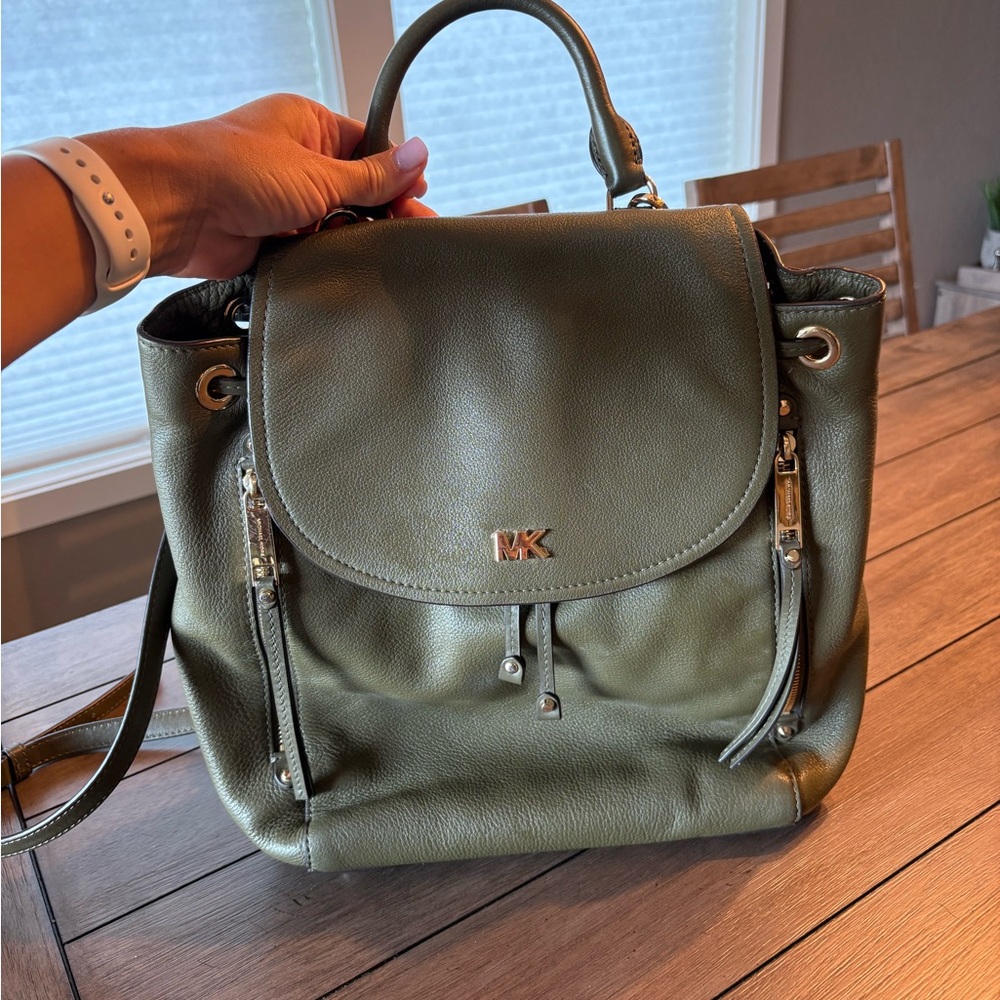 Michael Kors Sage Green Leather Backpack
